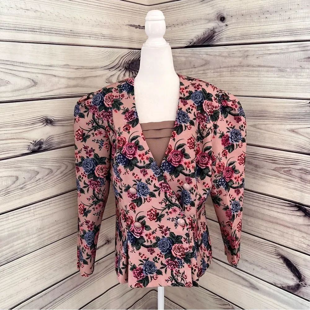 Vintage 80s Good Times Pink Floral Blazer Jacket